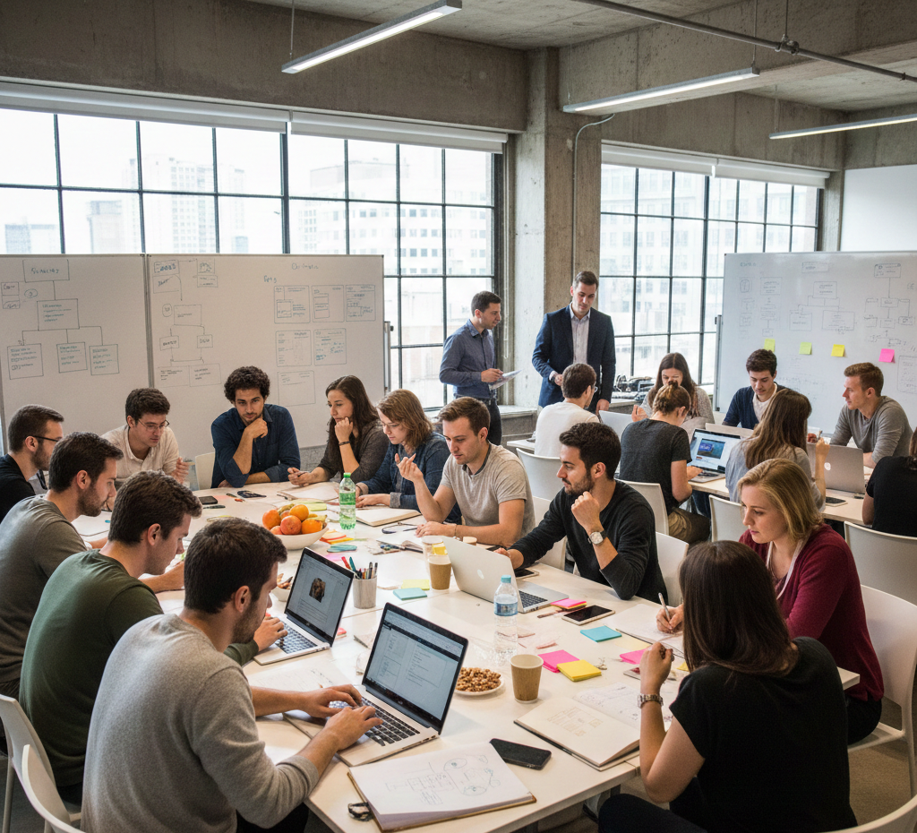 Workshop intensivo de UX/UI con estudiantes colaborando